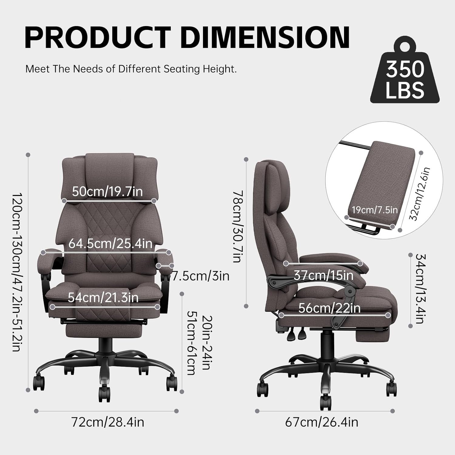 Ergonomic Office Chair Recliner w/ Footrest Adjustable Height Deep Brown 350lb C