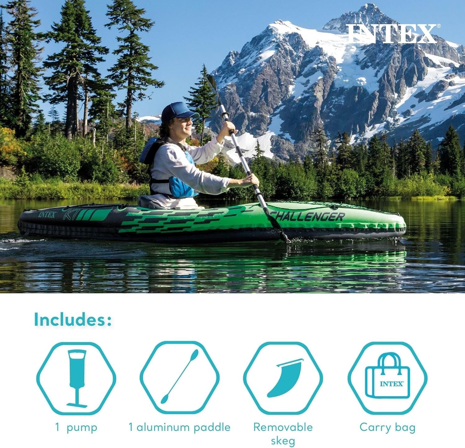 1 Person Inflatable Kayak Set w/ Oars Pump Cargo Net Green