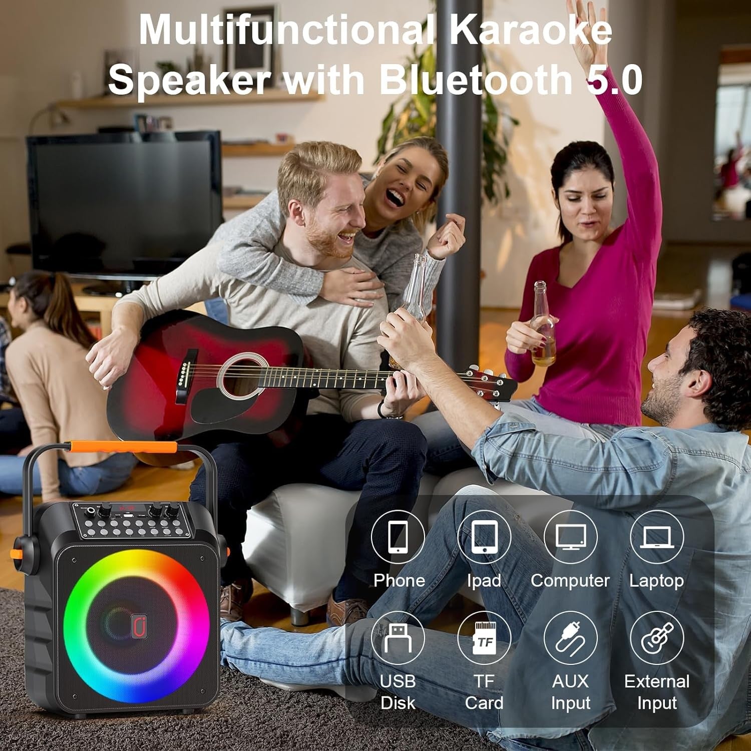 Karaoke Machine with 2 Wireless Mics 6.5" Subwoofer LED Speaker