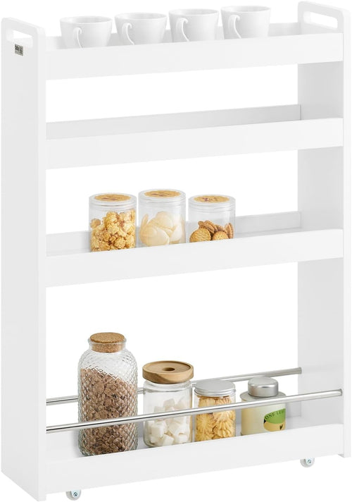 Slim Kitchen Storage Trolley 4 Tier Narrow Rolling Cart Bathroom Wheels