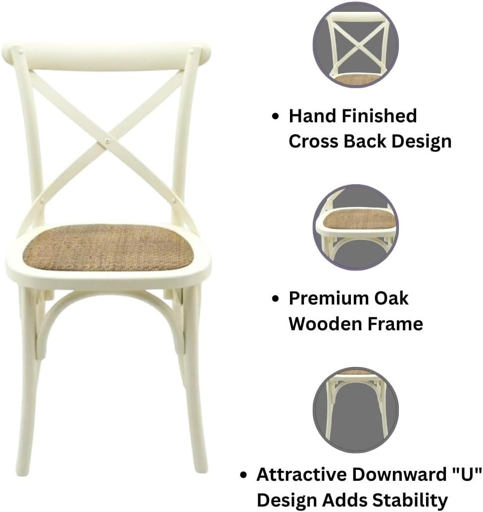 Cream Cross Back Dining Chair Oak Wood Rattan Seat Cafe Kitchen Restaurant