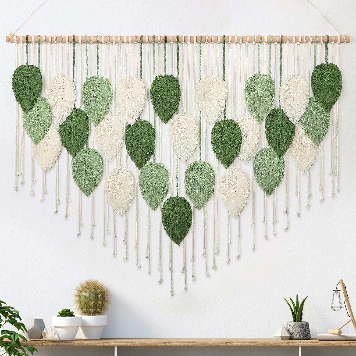 Large Macrame Wall Hanging Boho Leaf Woven Tapestry 130x85cm