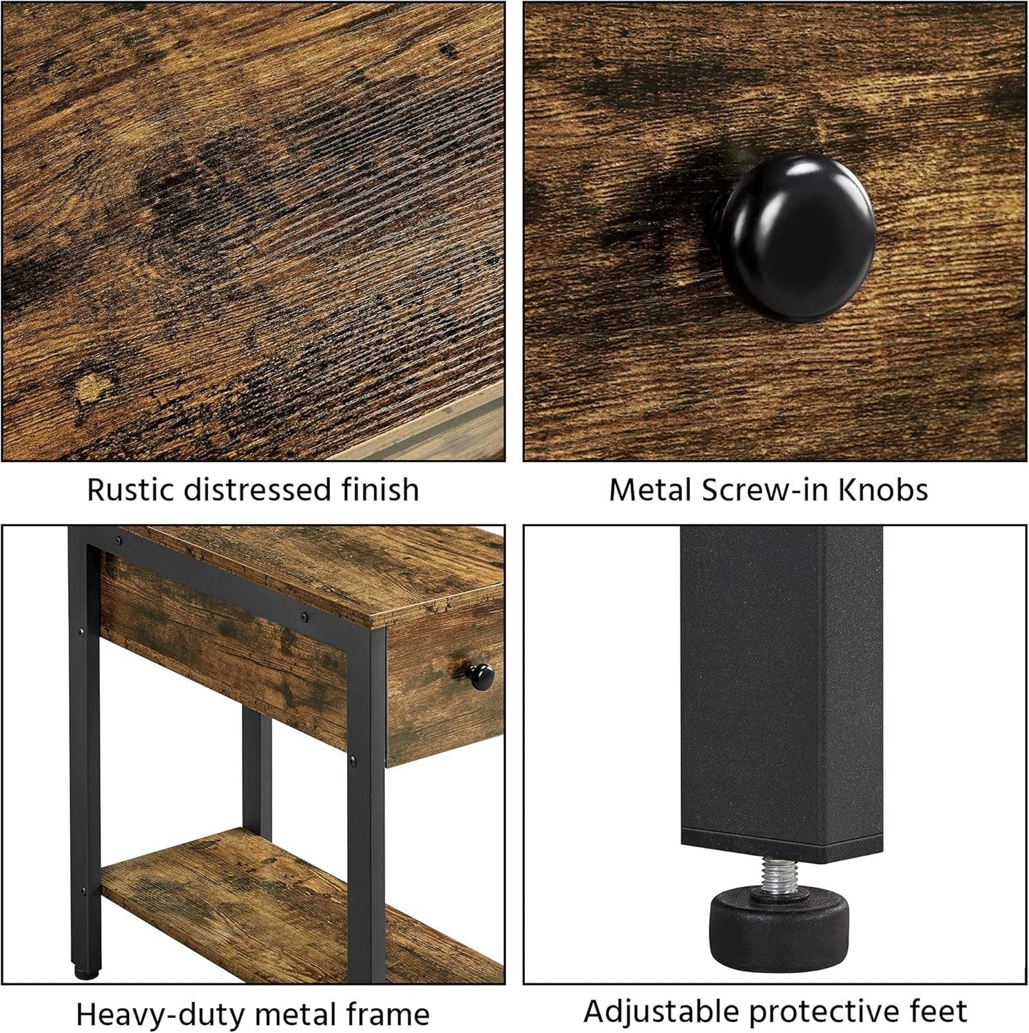 2-Tier Industrial Side Table with Drawer Set of 2, Narrow Storage 60x30x60cm