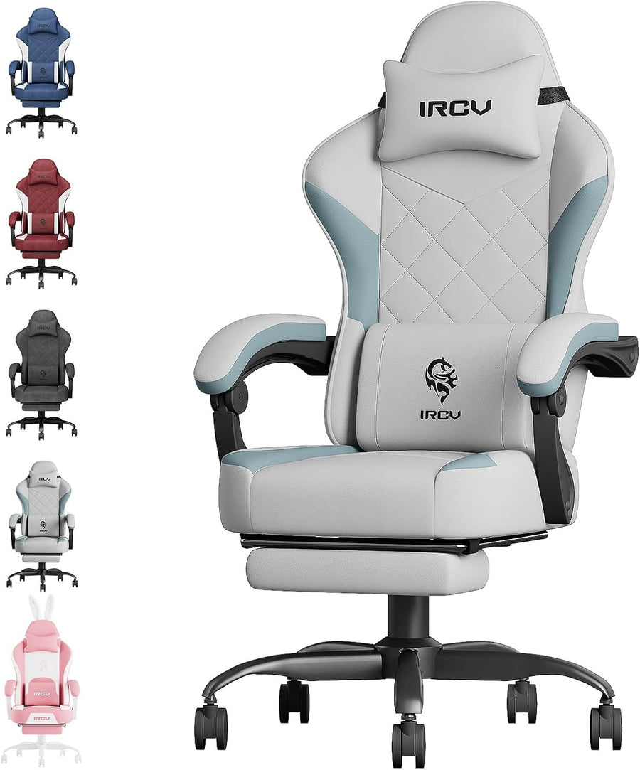 Reclining Gaming Chair w/ Footrest Spring Cushion 350lbs Fabric