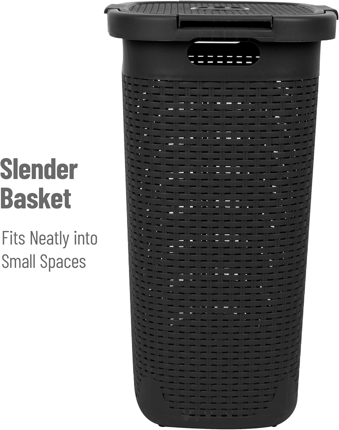 Set of 2 Slim 60L Laundry Hampers with Lids Ventilated Basket & Cut-Out Handles