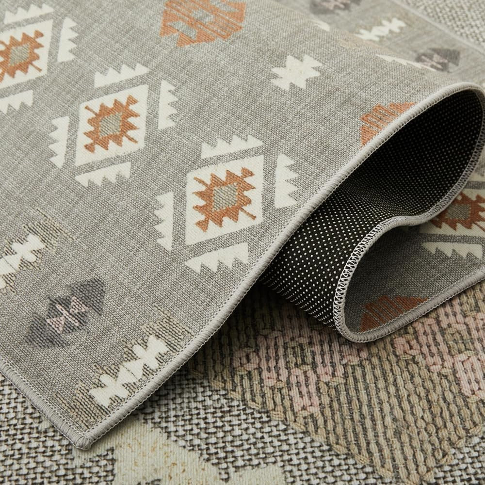 Grey Runner Rug 80x300cm Non Slip Hallway Carpet Low Pile Geometric
