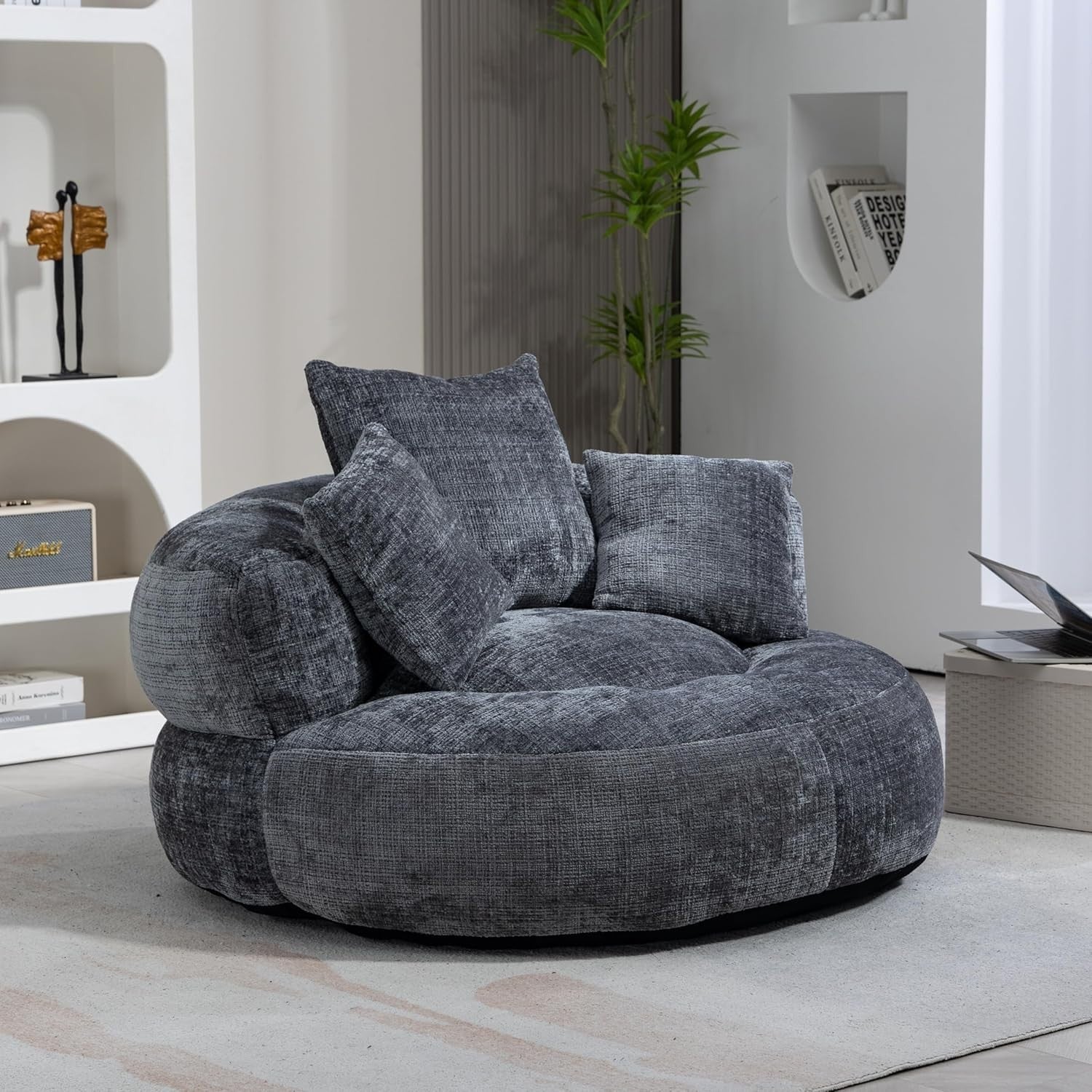 Giant Grey Memory Foam Bean Bag Sofa Chair w/ Cushions – Adult Gaming Lounger