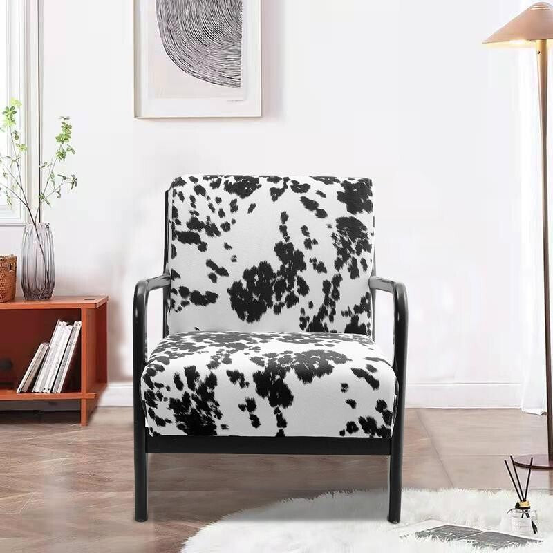 Velvet Spot Print Armchair High Back Lounge Chair with Wood Frame