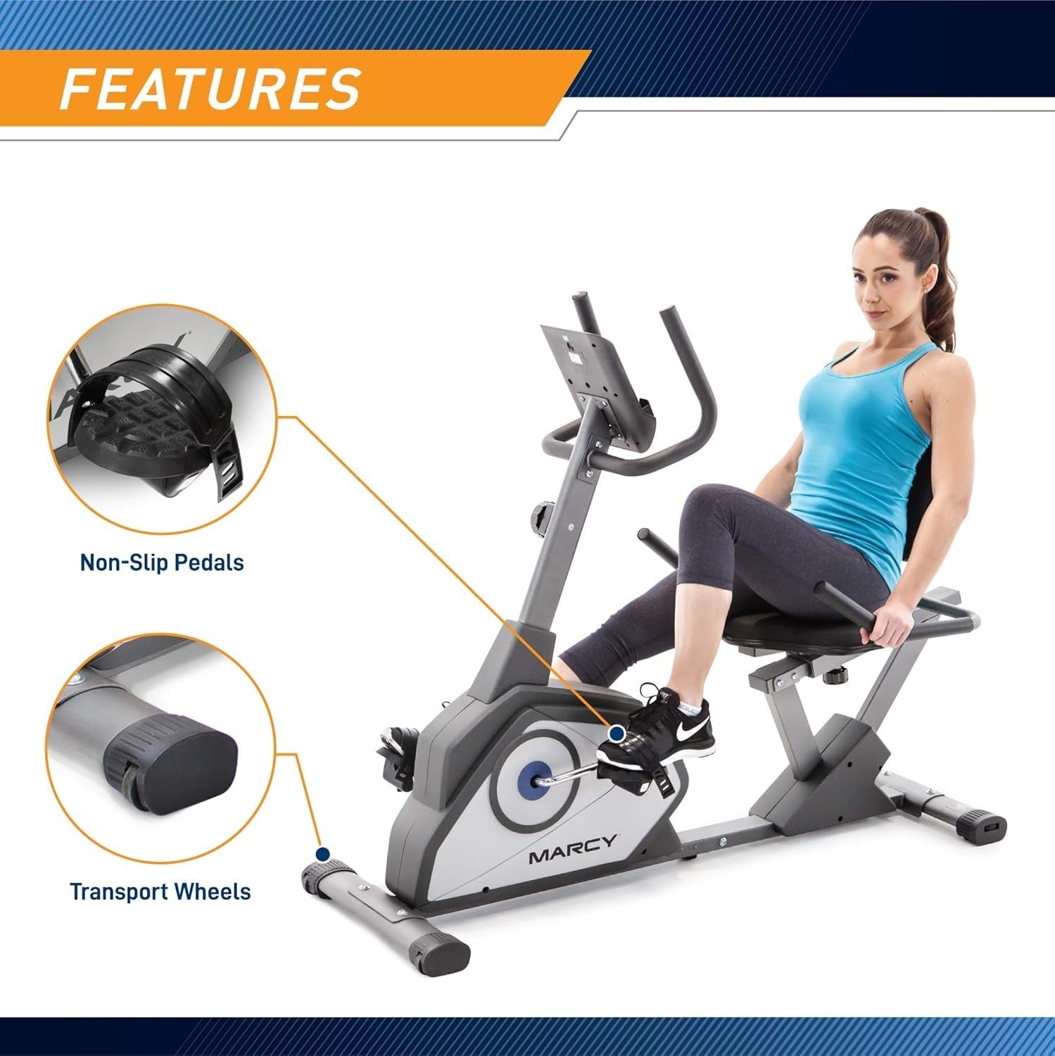 Recumbent Exercise Bike Magnetic 8 Level LCD Adjustable Seat Quiet Home Fitness