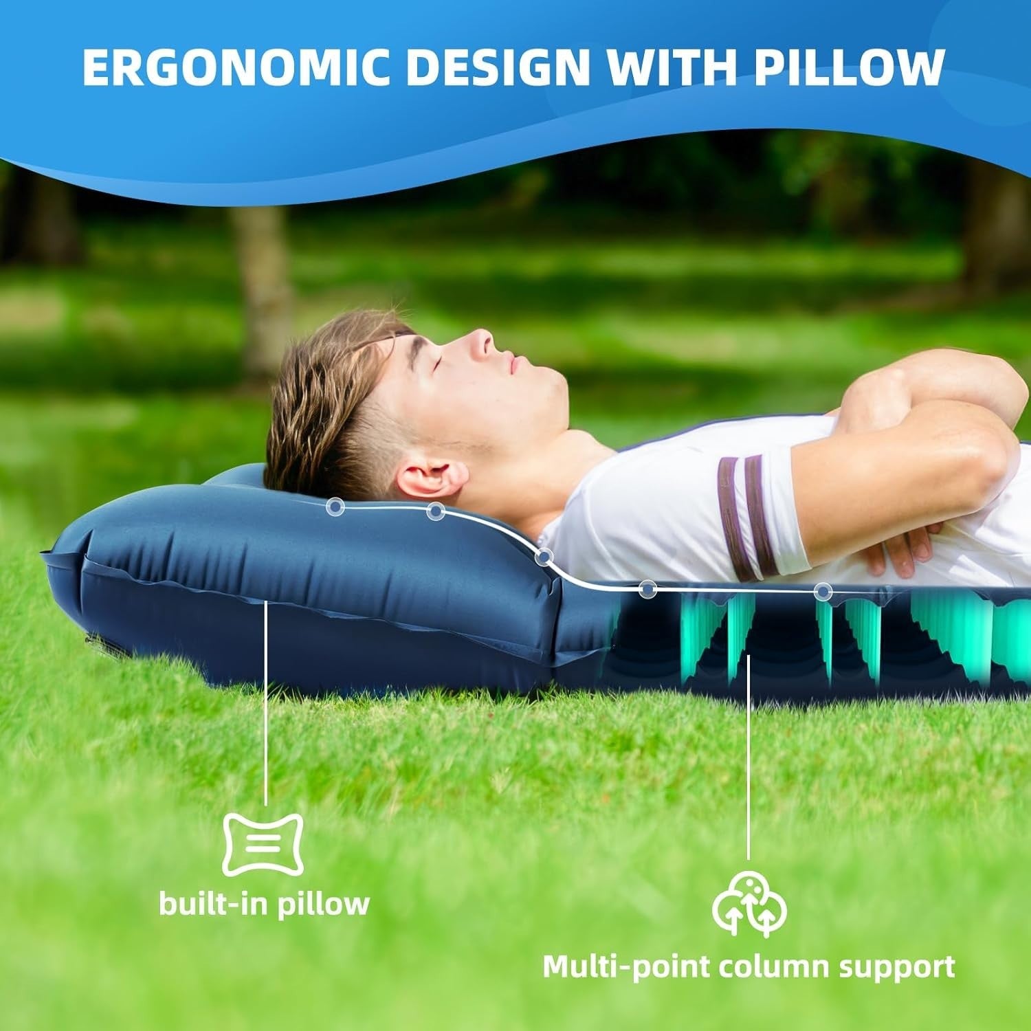 Double Self-Inflating Camping Mat with Built-In Pump, 197x135x15cm