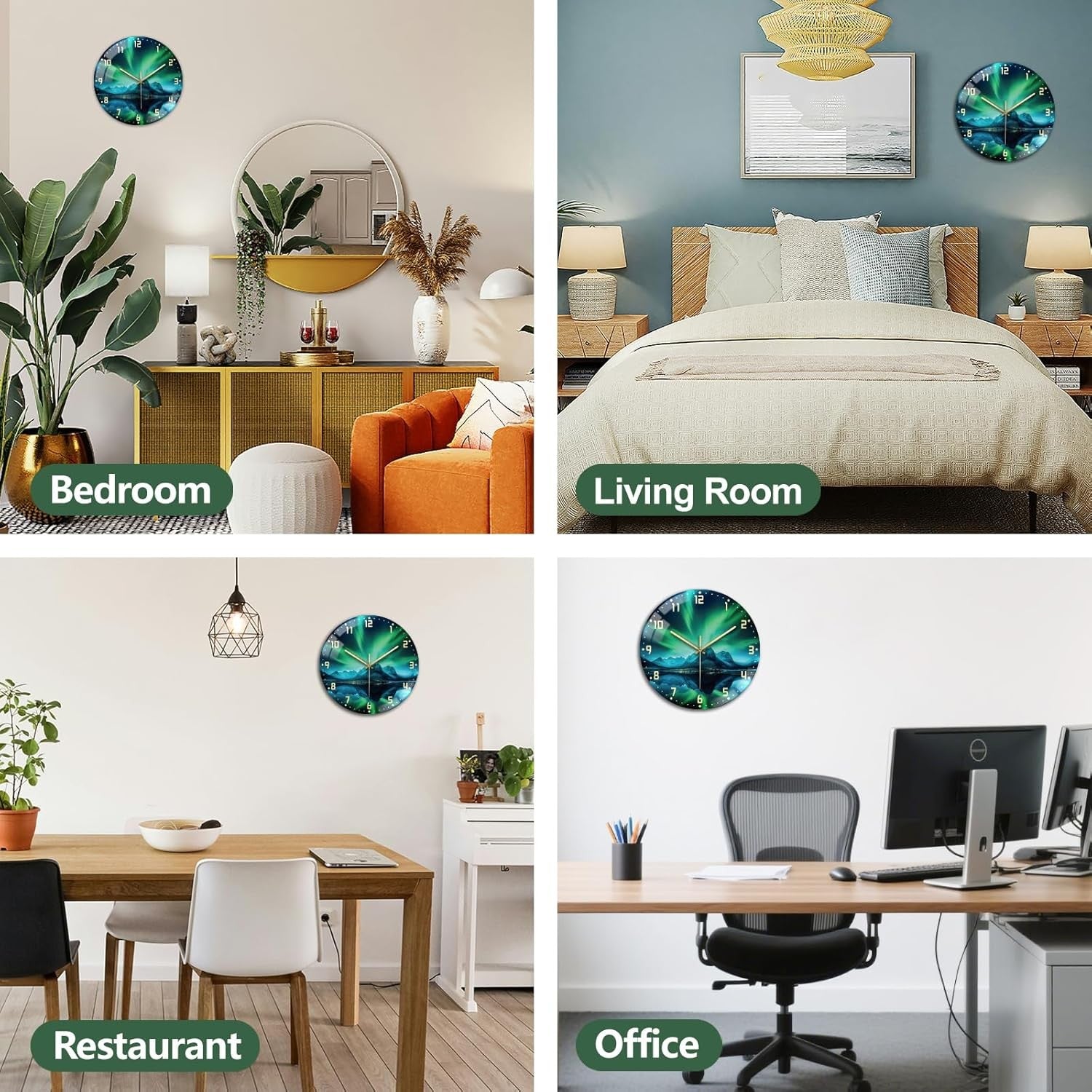30cm Aurora Landscape Wall Clock – Silent Non-Ticking Glass Art Design