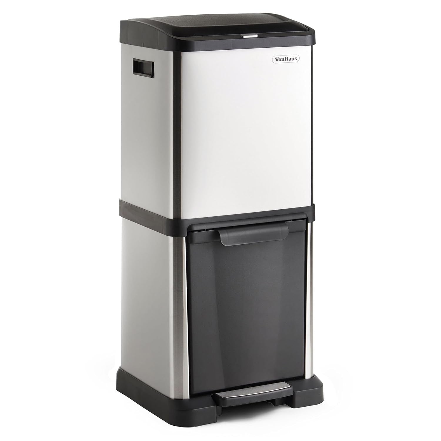 34L Stainless Steel Recycling Bin 2 Compartment Kitchen Trash Can