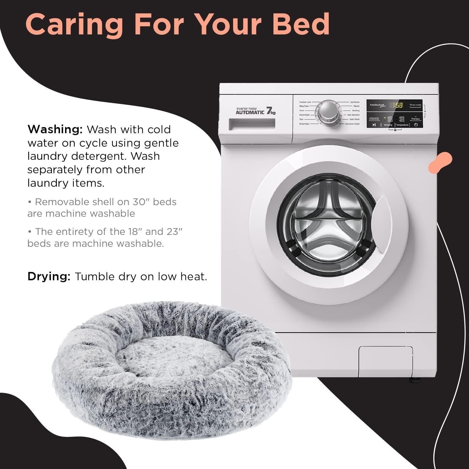 Calming Donut Dog Bed 23x23 Memory Foam Faux Fur Grey