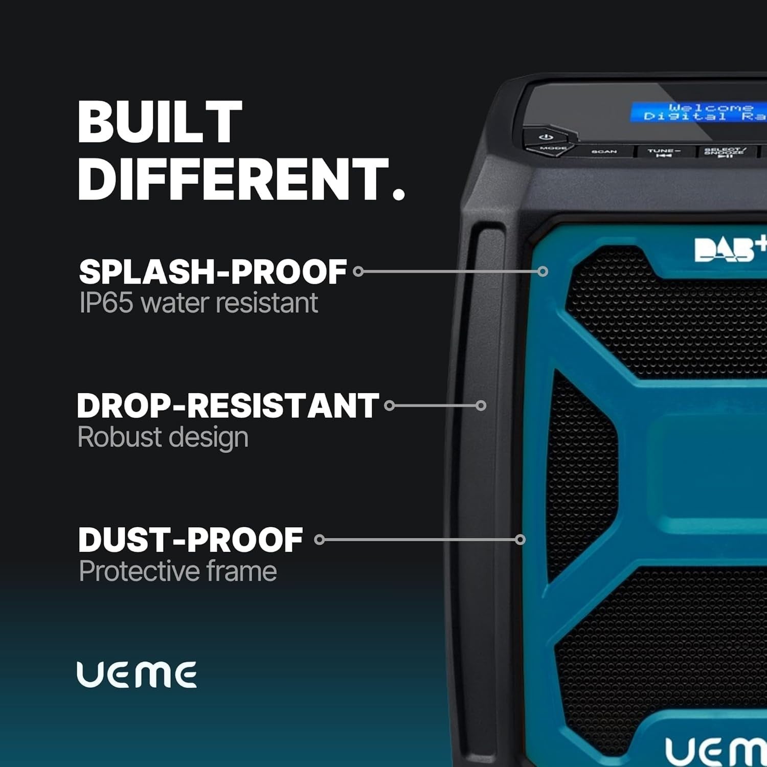 Rugged DAB+ FM Site Radio Bluetooth 6000mAh USB Rechargeable Blue