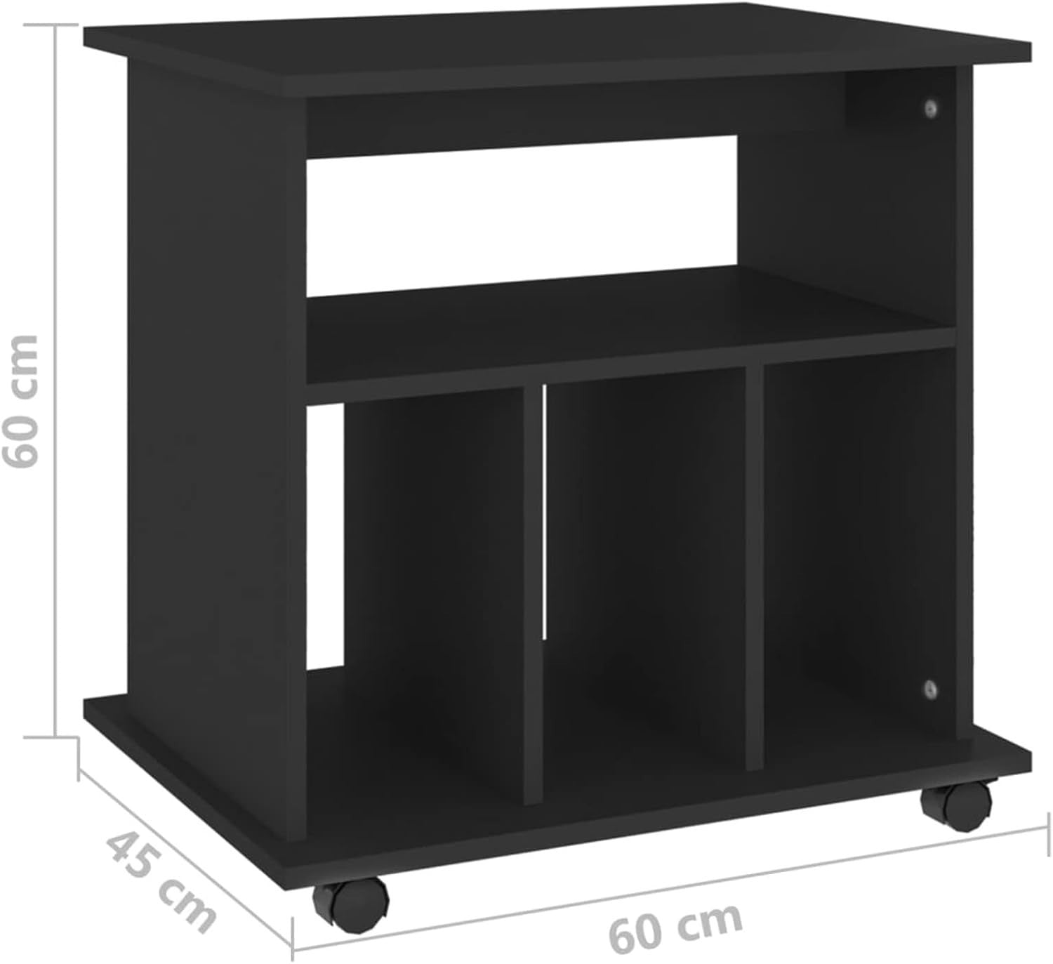 Black Rolling File Cabinet Wooden Under Desk Storage Printer Stand