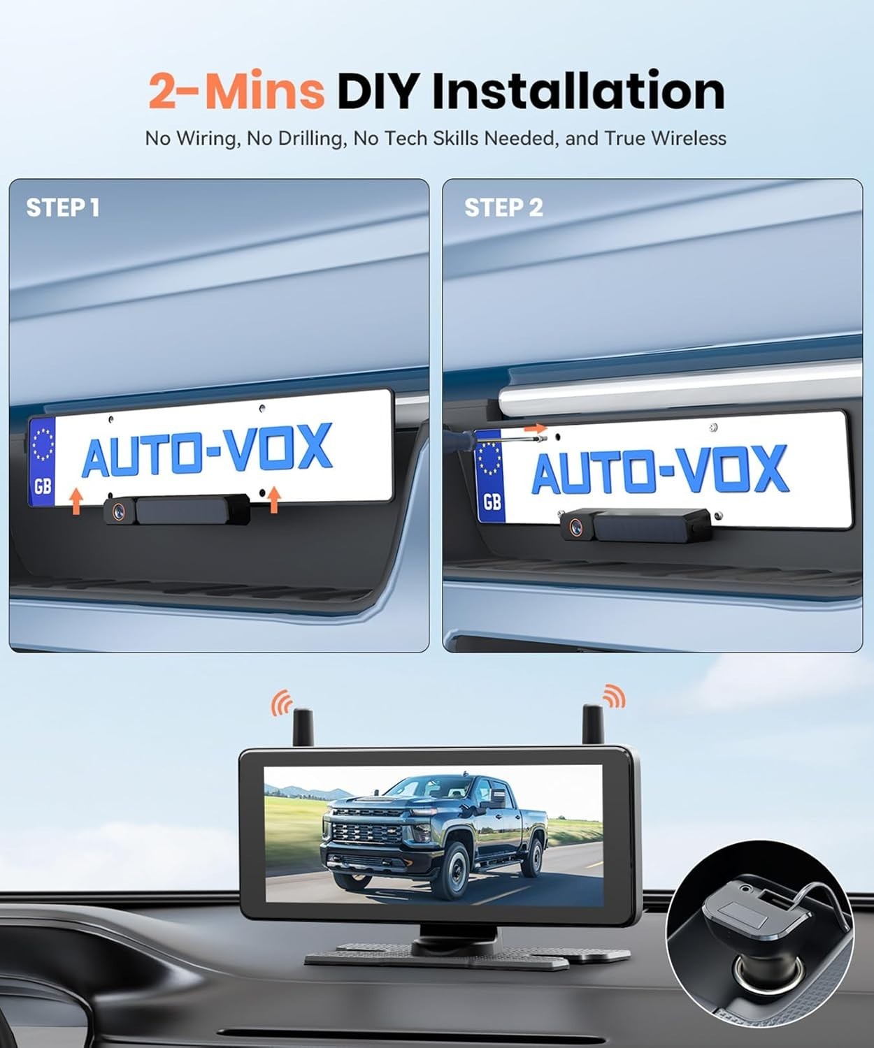 7.2" Solar Wireless Reversing Camera 1080P DVR Split Screen
