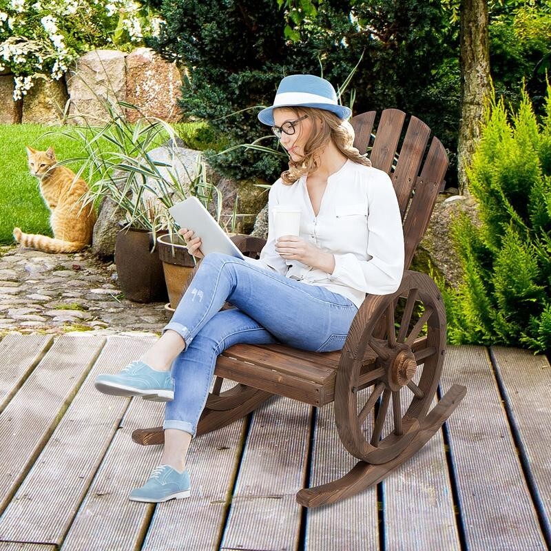 Wooden Garden Rocking Chair Outdoor Patio Porch Fir Wood Rocker Rustic Seat