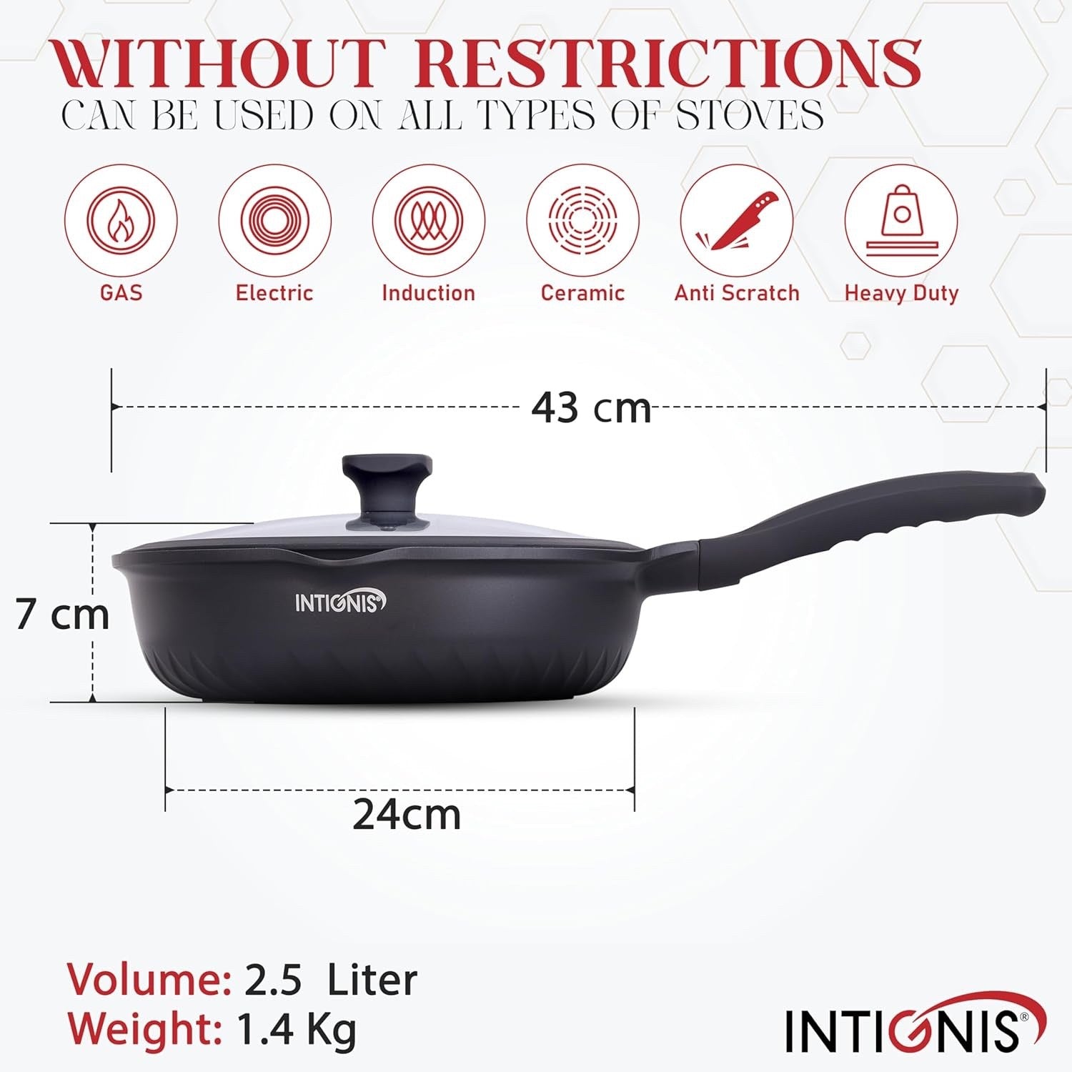 24cm Black Deep Non Stick Frying Pan with Lid  3in1 Skillet Sauté Pan & Mini Wok