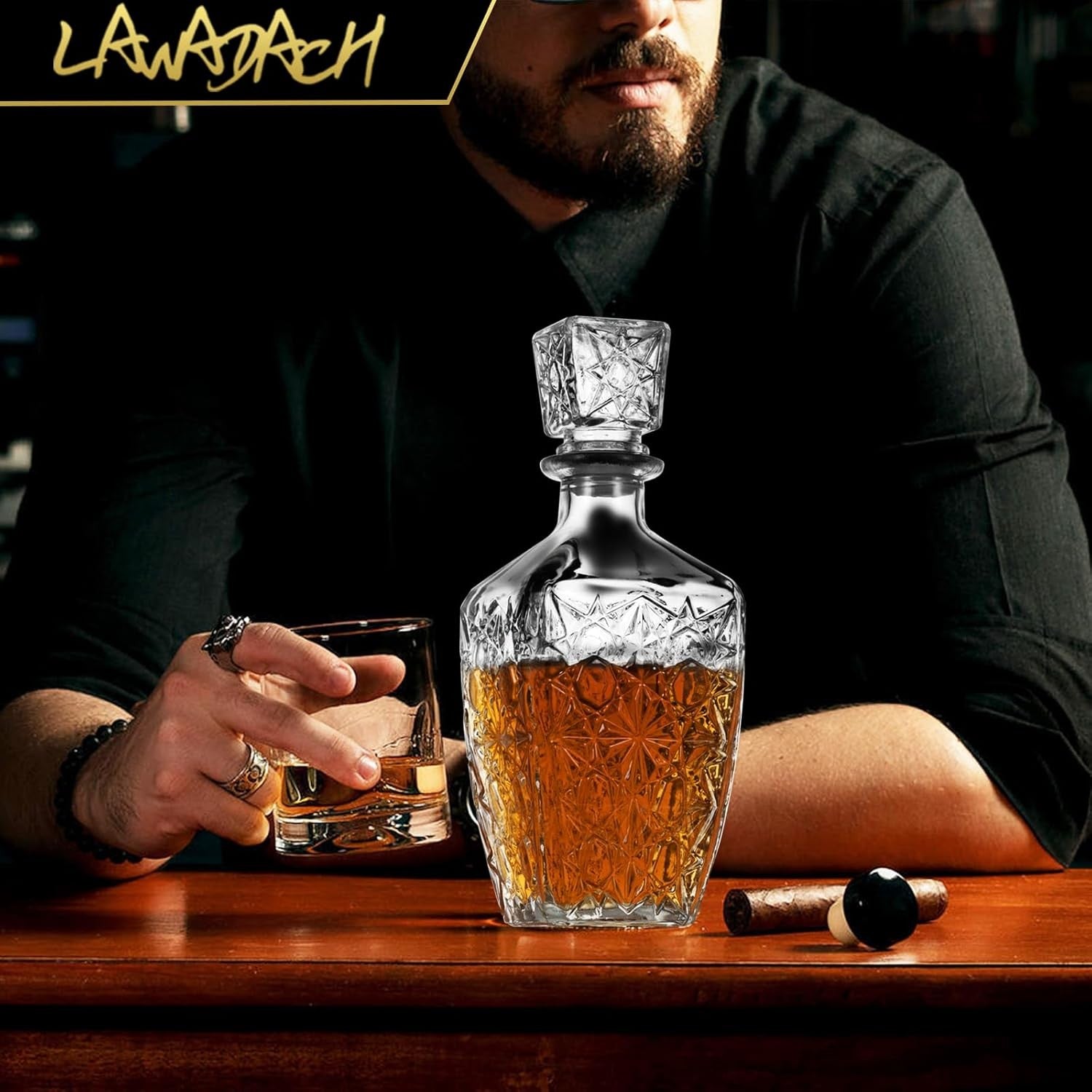 Luxury Glass Whiskey Decanter Set of 3 Vintage Cut Bar Bottles