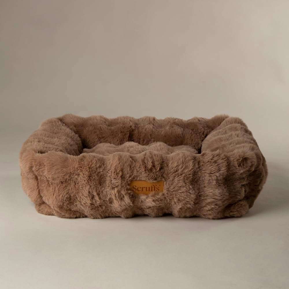 Luxury Faux Fur Dog Box Bed 60x50cm Bolstered Non Slip