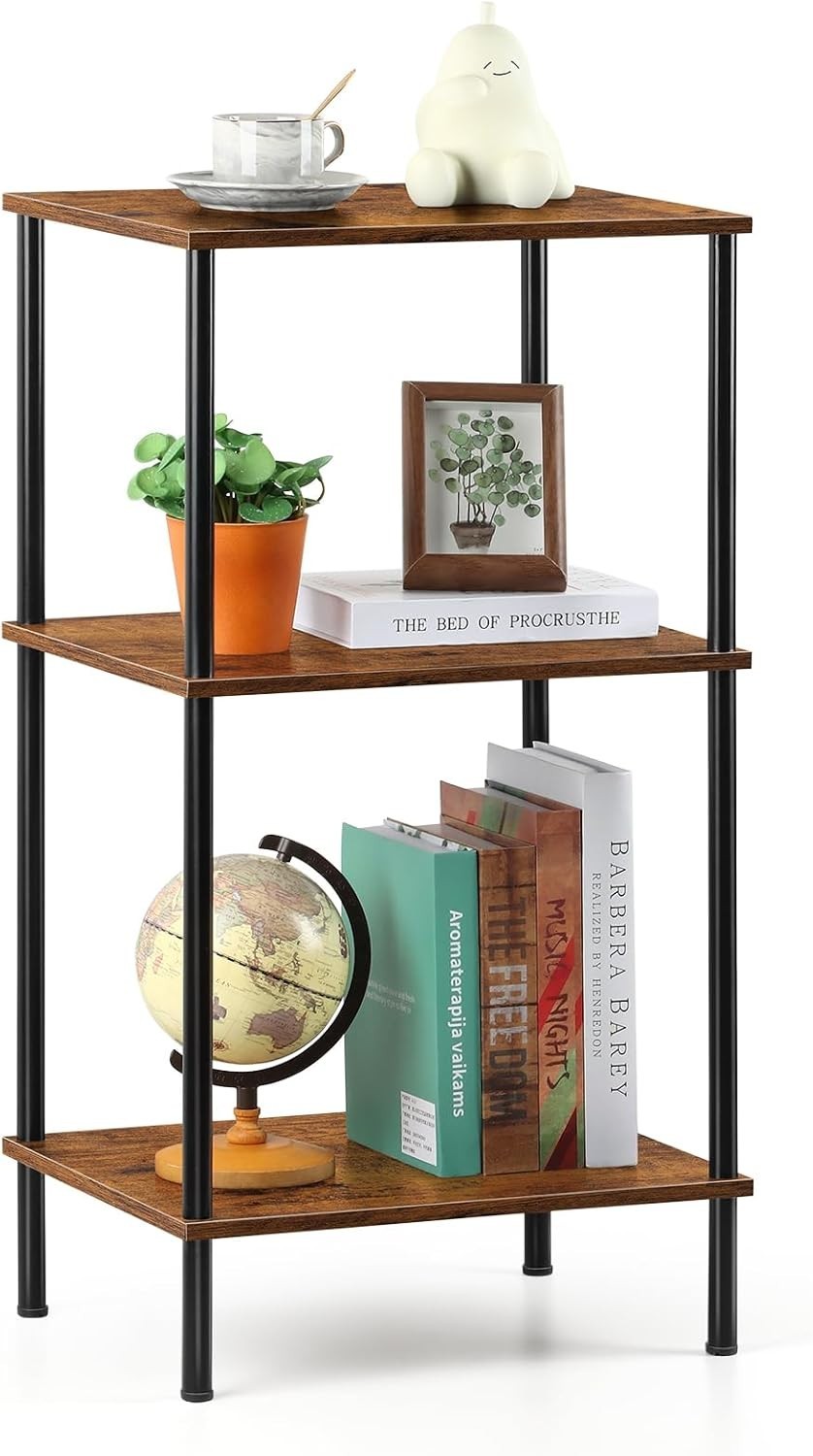 Tall Side Table 3 Tier Narrow Storage Shelf Rustic Small Space End Unit