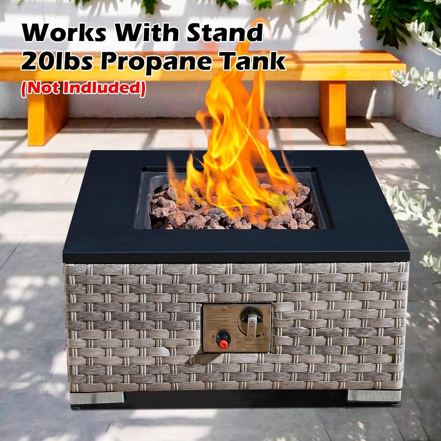 7-Piece Outdoor Rattan Sofa Set with Fire Pit Table - Weatherproof & Modular