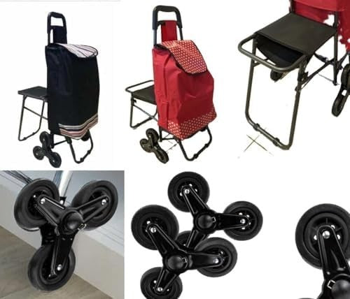 6-Wheel Folding Stair Climber Trolley Cart with Seat & Waterproof Bag