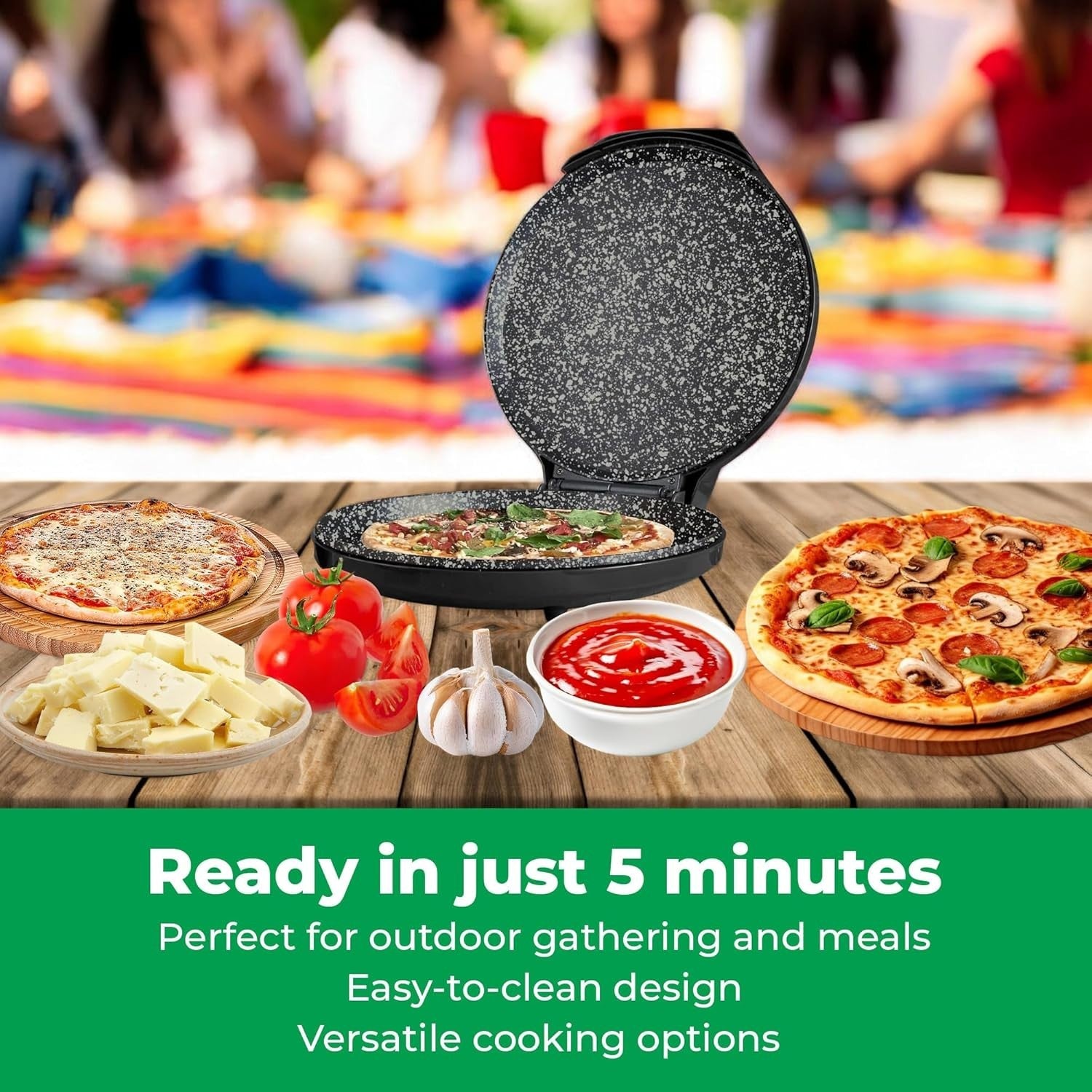 Electric Pizza Maker 1450W 12" Ceramic, Fast Bake, Non-Stick, Crusty Base