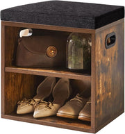 Rustic 2 Tier Shoe Bench with Cushion Adjustable Storage Seat for Entryway