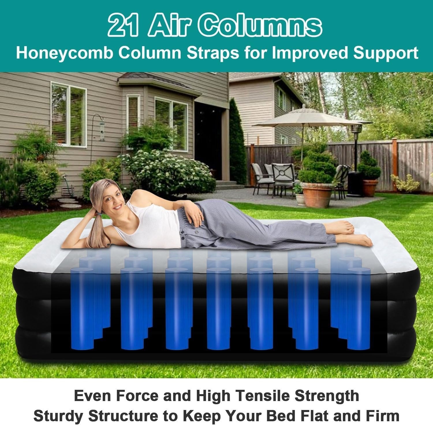 Single Air Bed with Built-in Pump, Inflatable Mattress 190x100x46