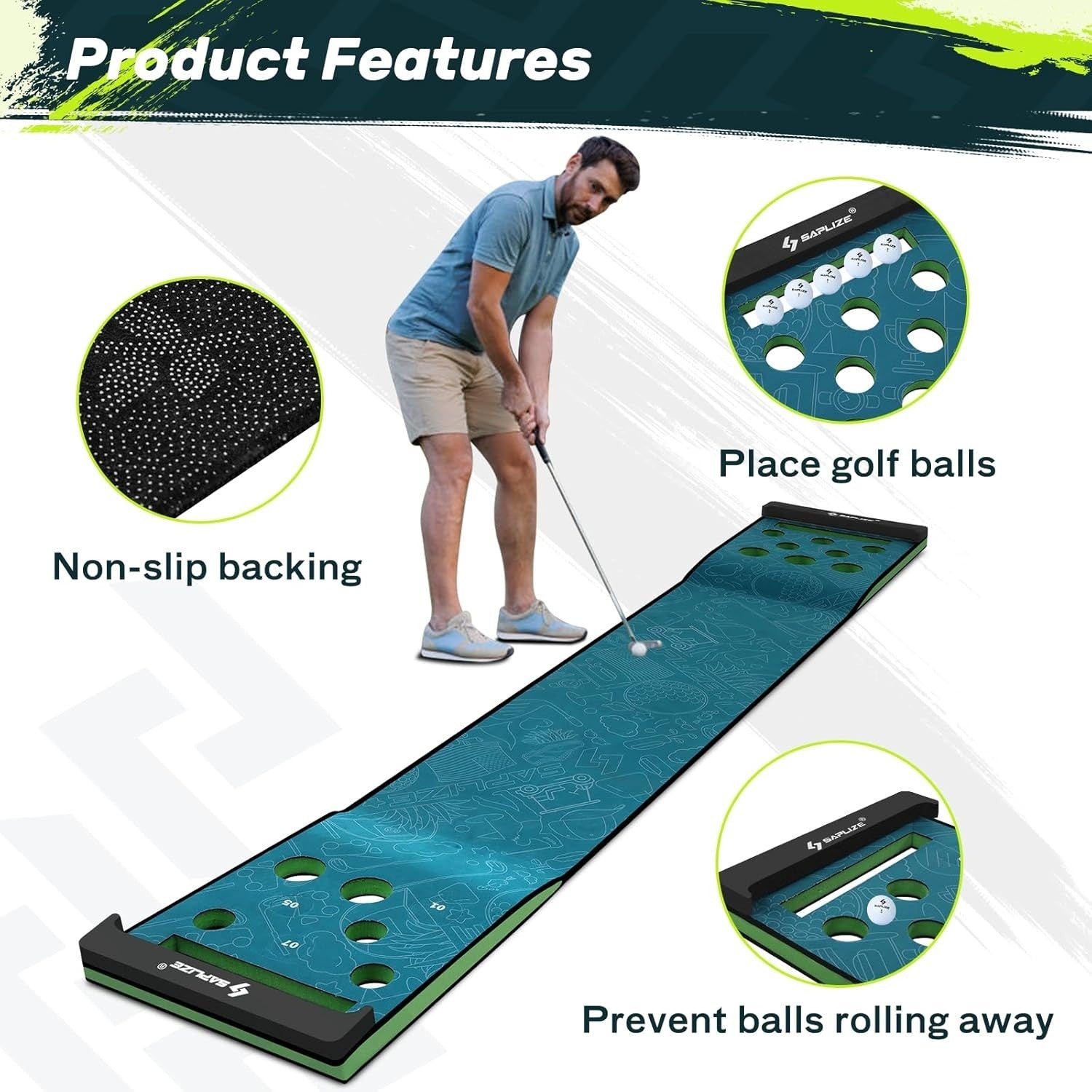 Golf Putting Green Mat Set Indoor Outdoor Practice Trainer Pong Game