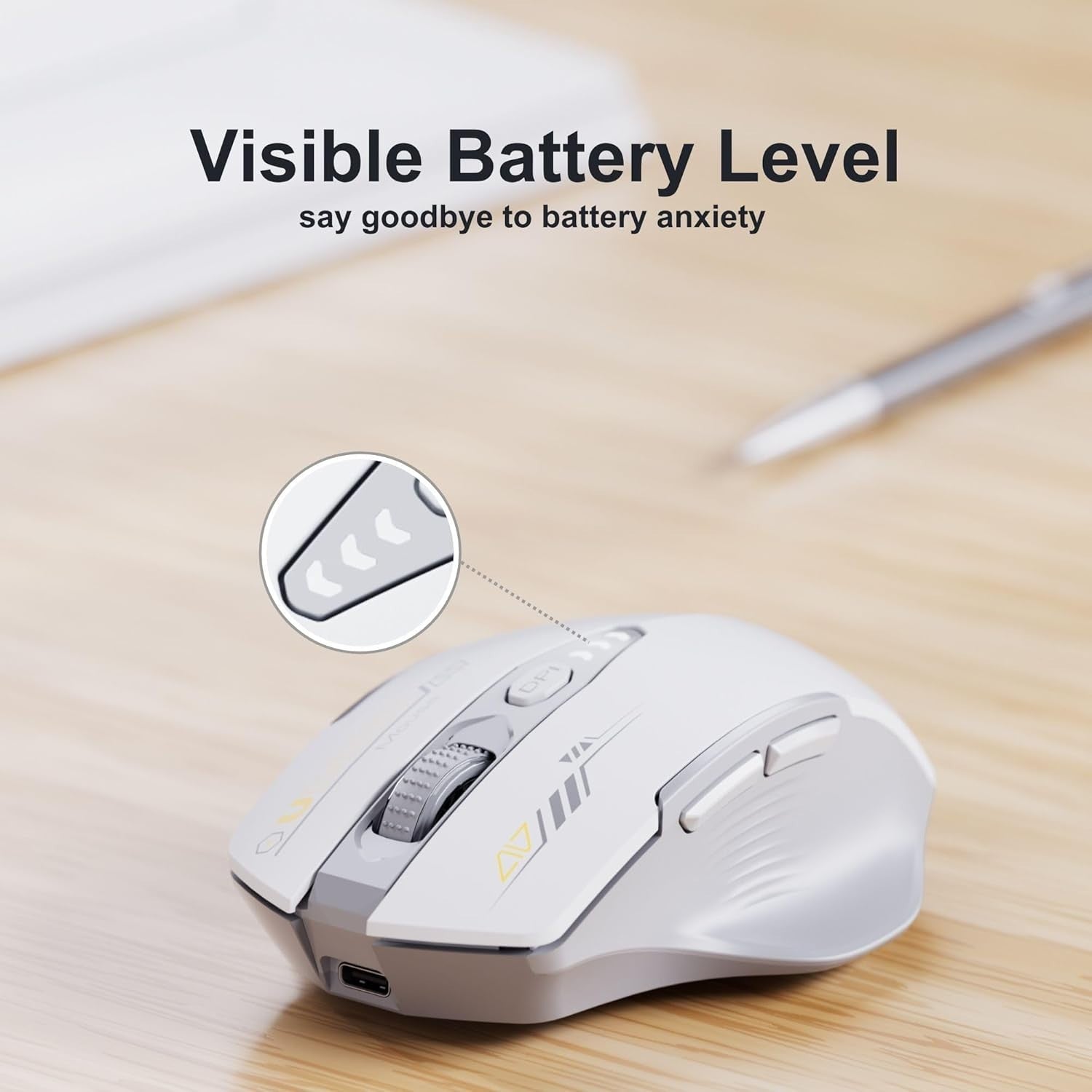 Rechargeable Wireless Mouse Battery Display Adjustable DPI USB Laptop Office