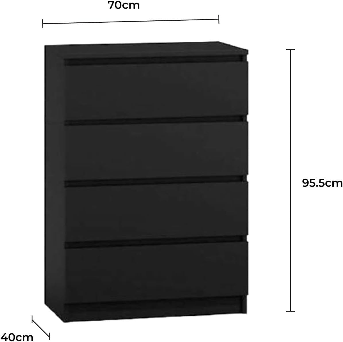 Large Black 4-Drawer Chest Storage Cabinet - Bedroom, Office & Lounge Furniture