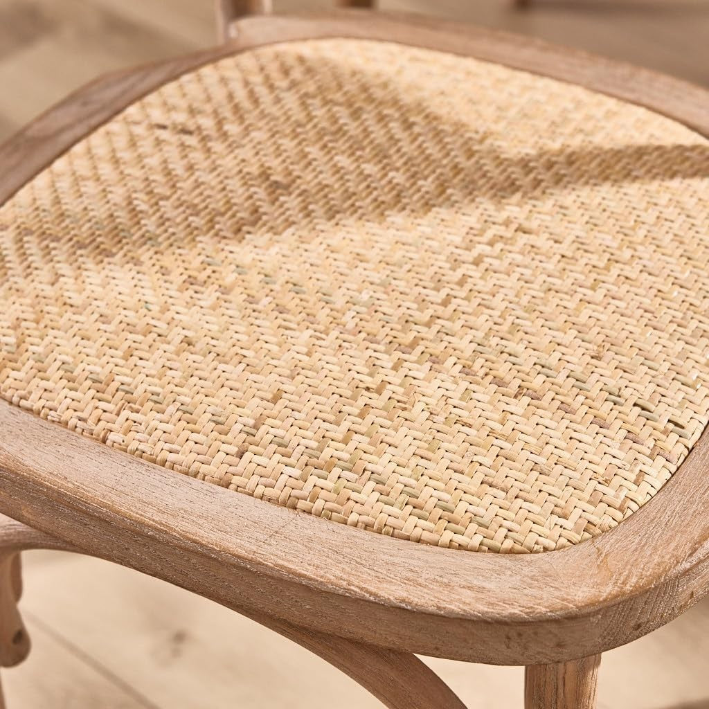 Solid Wood Dining Chairs Set of 2 Rattan Back Rustic Kitchen Table Seating