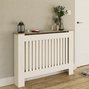 Medium White Radiator Cover – Modern MDF Slatted Heater Cabinet with Shelf