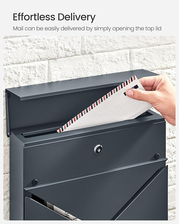 Wall Mounted Letter Box Secure Mailbox Rustproof Steel Lock & Window