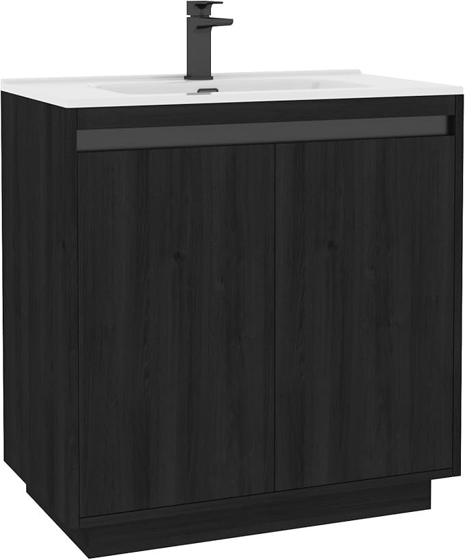 800mm Black Floor Standing Vanity Unit with Basin Sink 2 Door Bathroom Cabinet