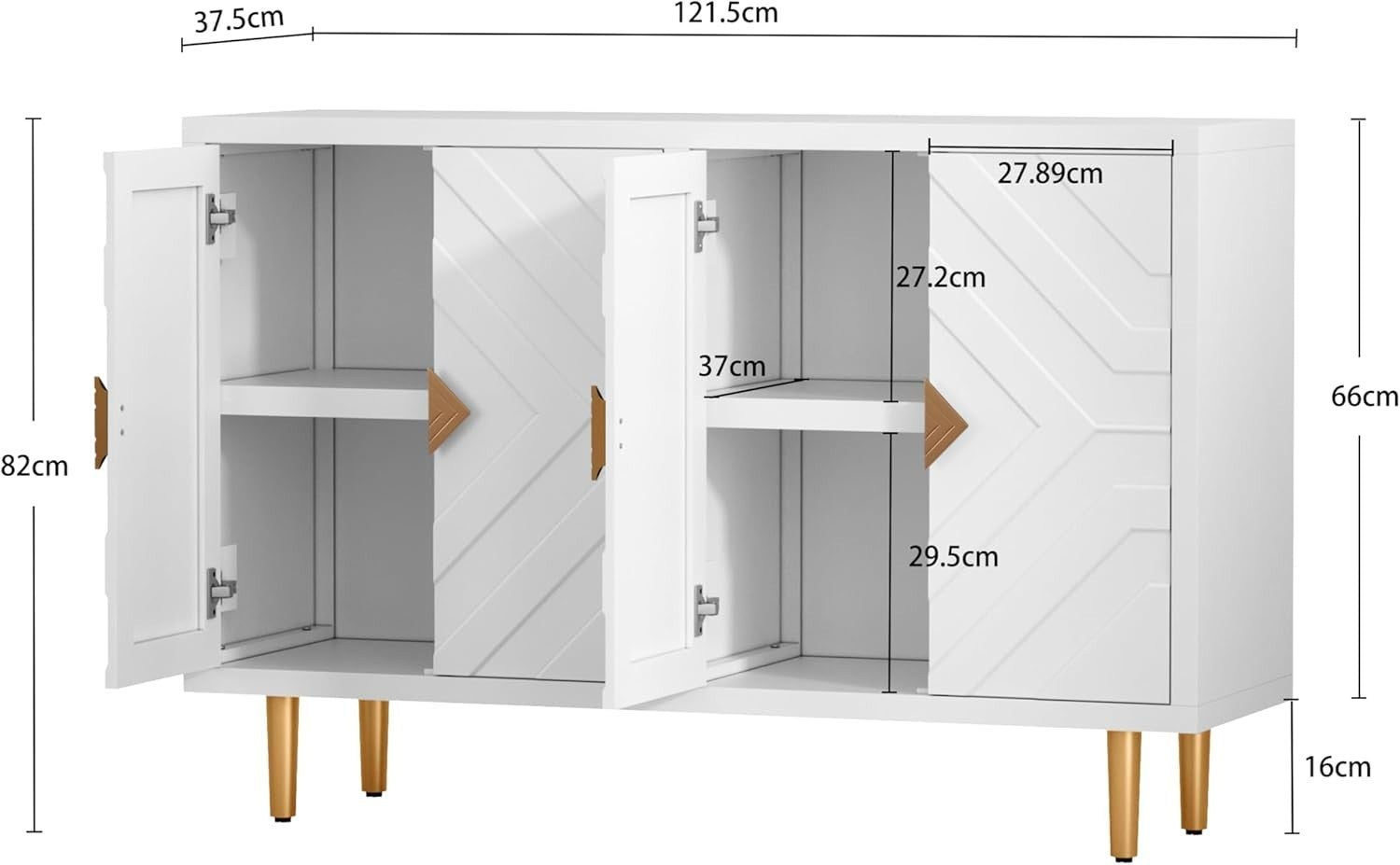 White Kitchen Sideboard Cabinet 4 Doors Storage Buffet Table with Shelves