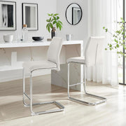 Modern White Bar Stools Set of 2 – Faux Leather Cantilever Chairs