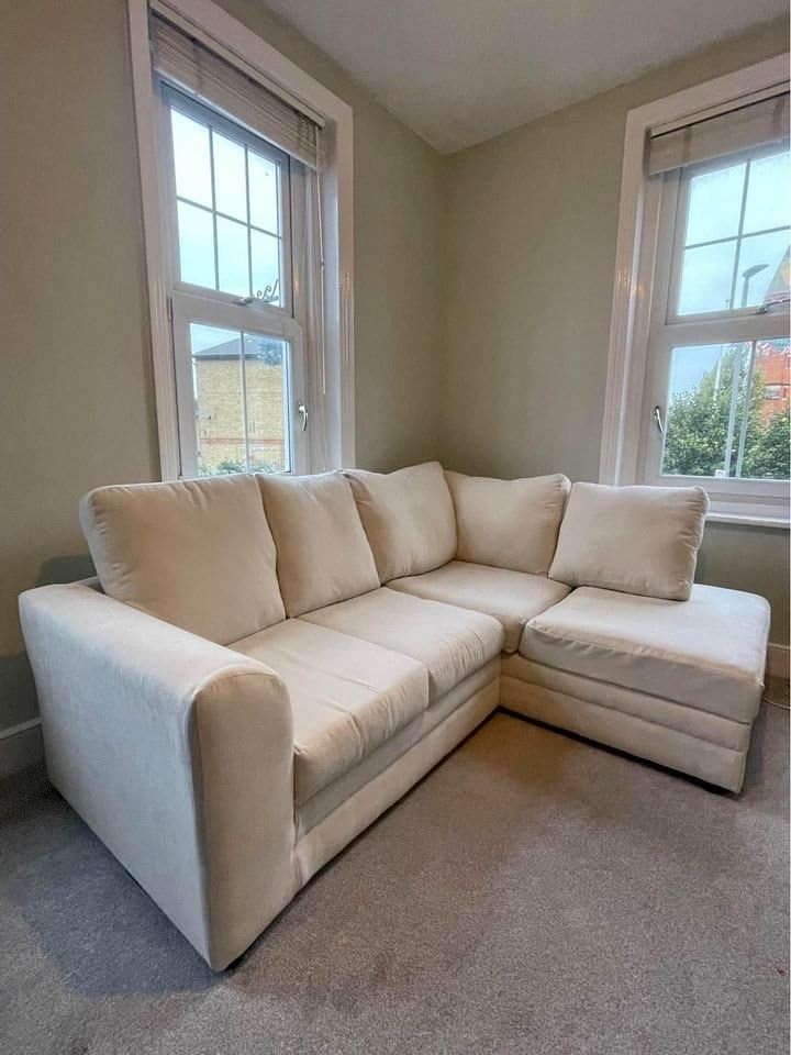 Cream L Shape 4 Seater Sofa High Back Modular Corner Couch - Comfy Durable