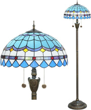 Blue Tiffany Floor Lamp with Stained Glass Shade & Foot Switch