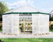 Hexagonal Walk-In Greenhouse 4.1x4.1x2.7m Heavy Duty Waterproof PE Cover