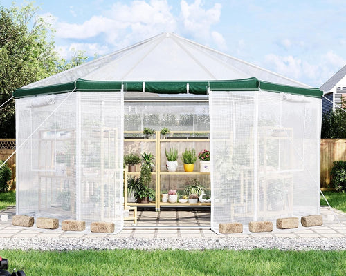 Hexagonal Walk-In Greenhouse 4.1x4.1x2.7m Heavy Duty Waterproof PE Cover