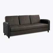 3 Seater Faux Leather Sofa Bed Brown Click Clack Recliner Cup Holder