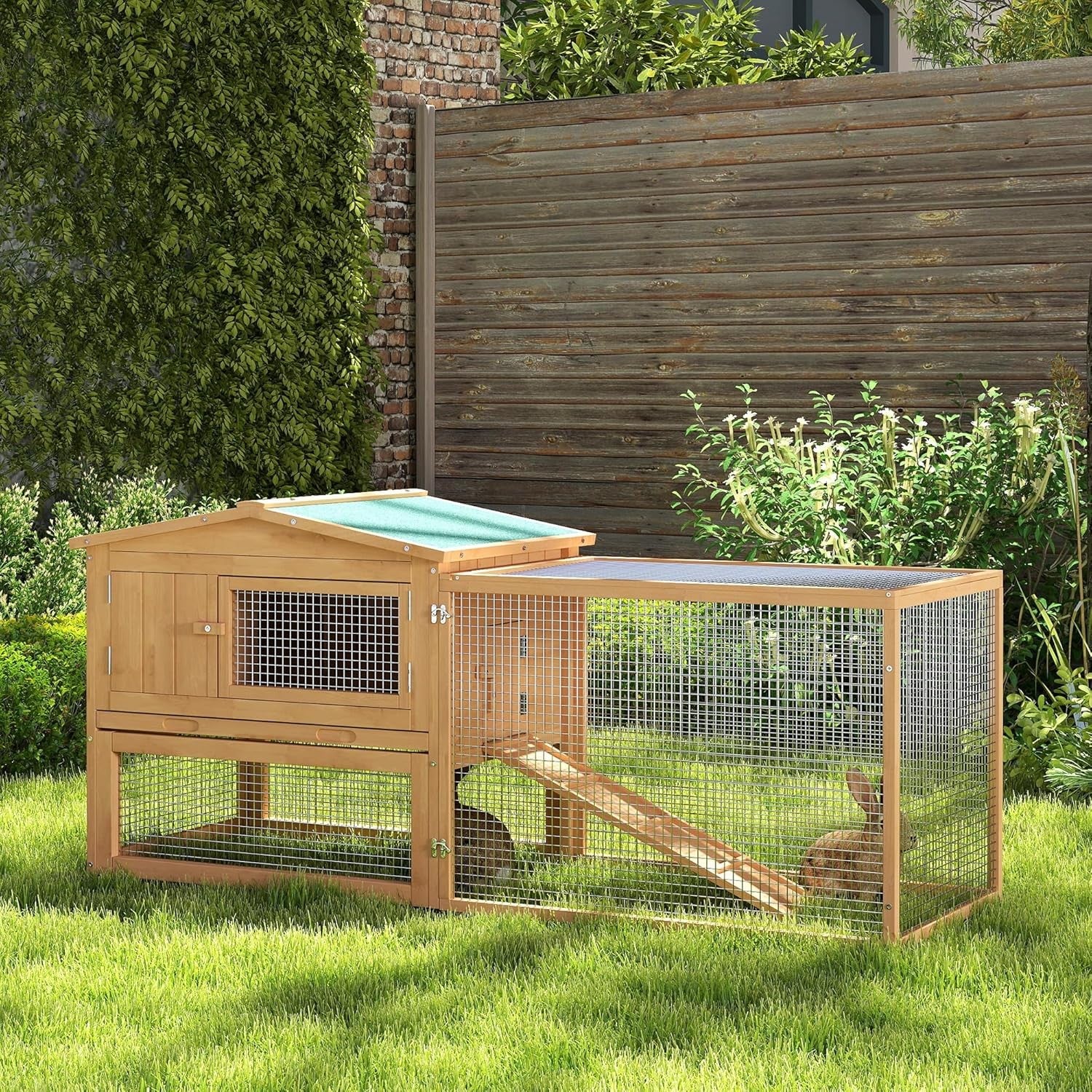 Large Wooden Rabbit Hutch Outdoor Run Weatherproof Bunny Cage Garden