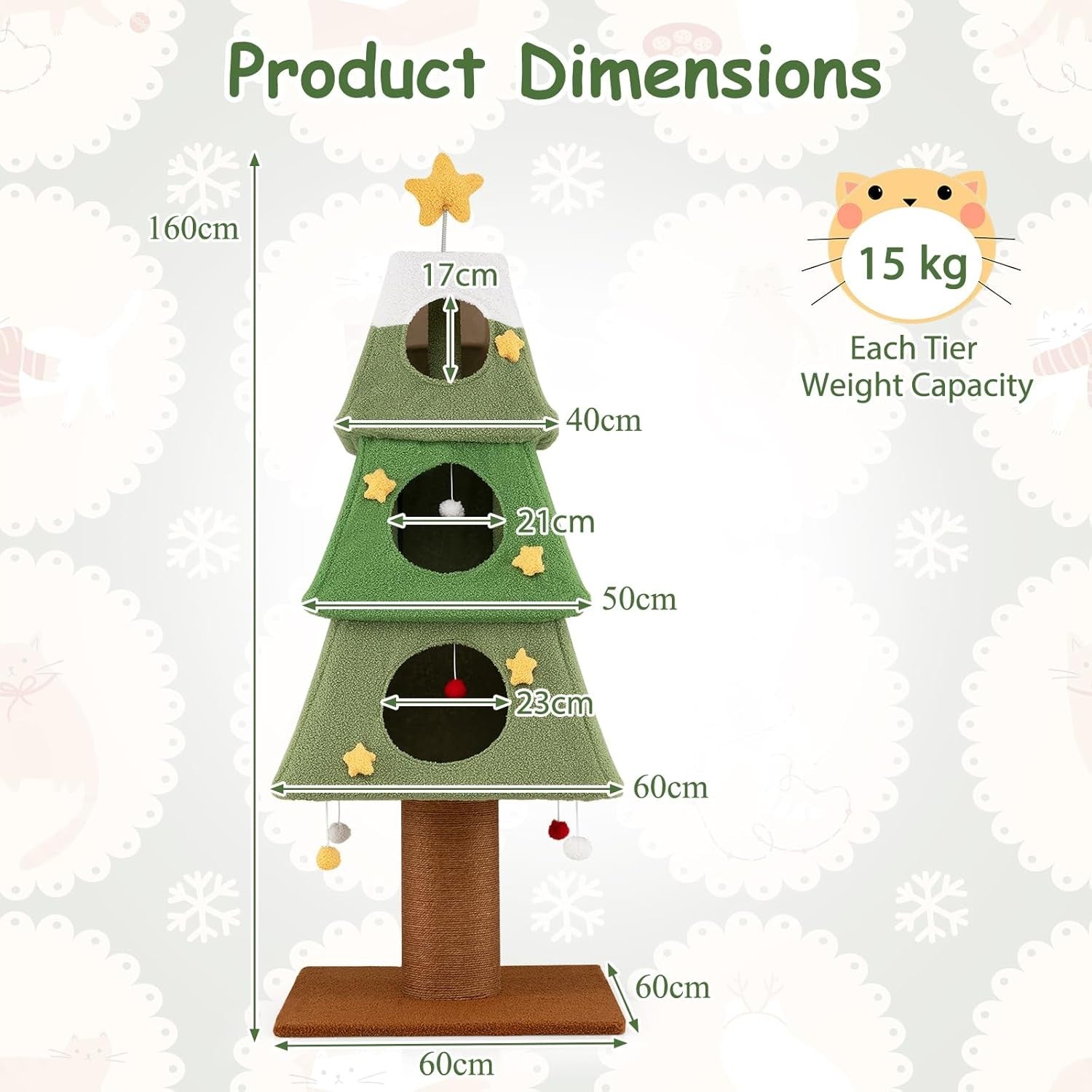 Christmas Cat Tree Tower 160cm Green Festive Multi-Level Condo Scratcher