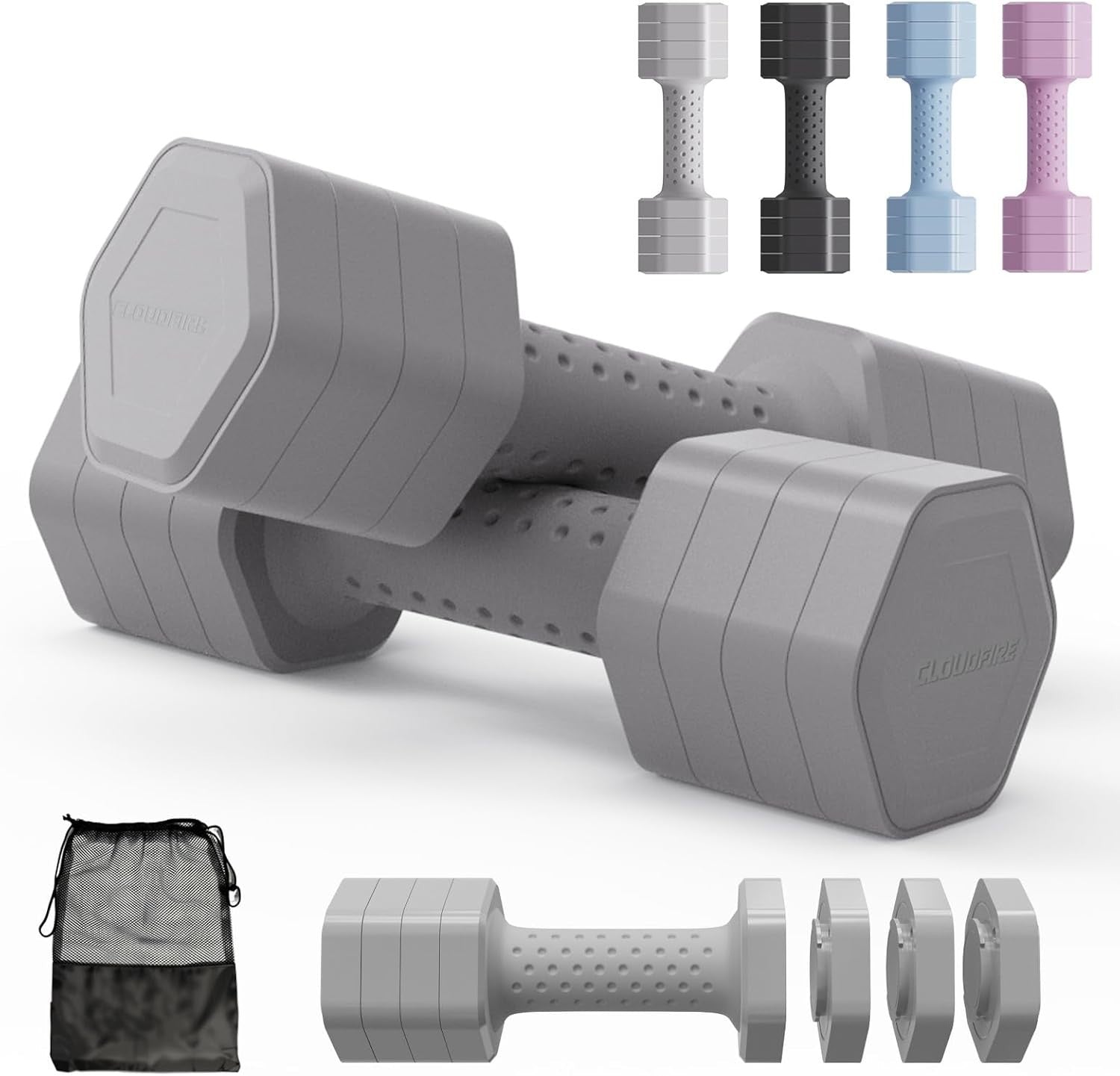 4 in 1 Adjustable Dumbbells Pair 1–5kg Soft Grip Home Fitness Set