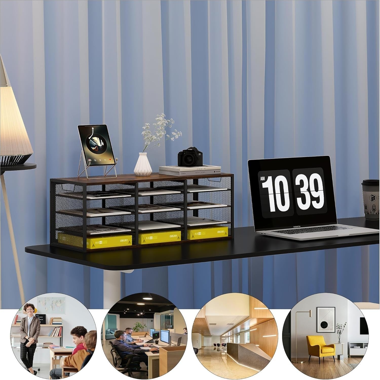 Metal & Wood Desk Paper Organizer 12 Compartments A4 Sorter
