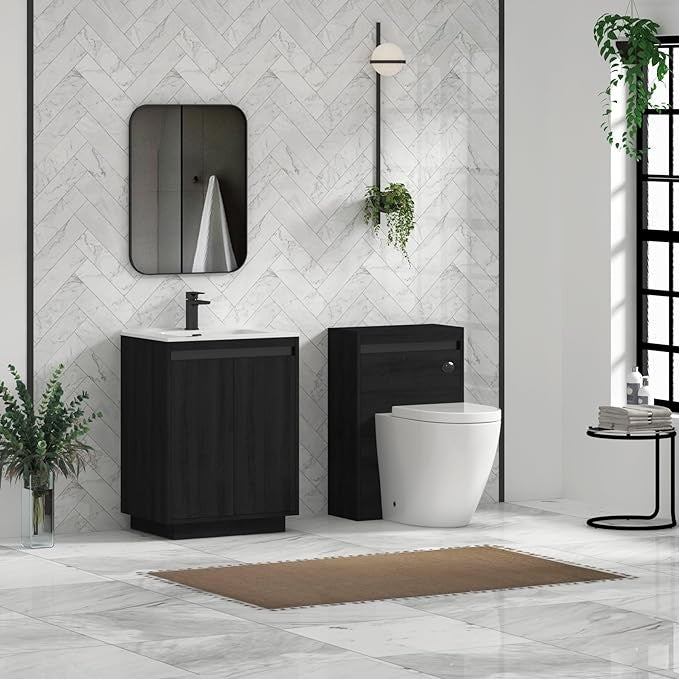 600mm Black Floor Standing Vanity Unit with Basin Sink 2 Door Bathroom Cabinet