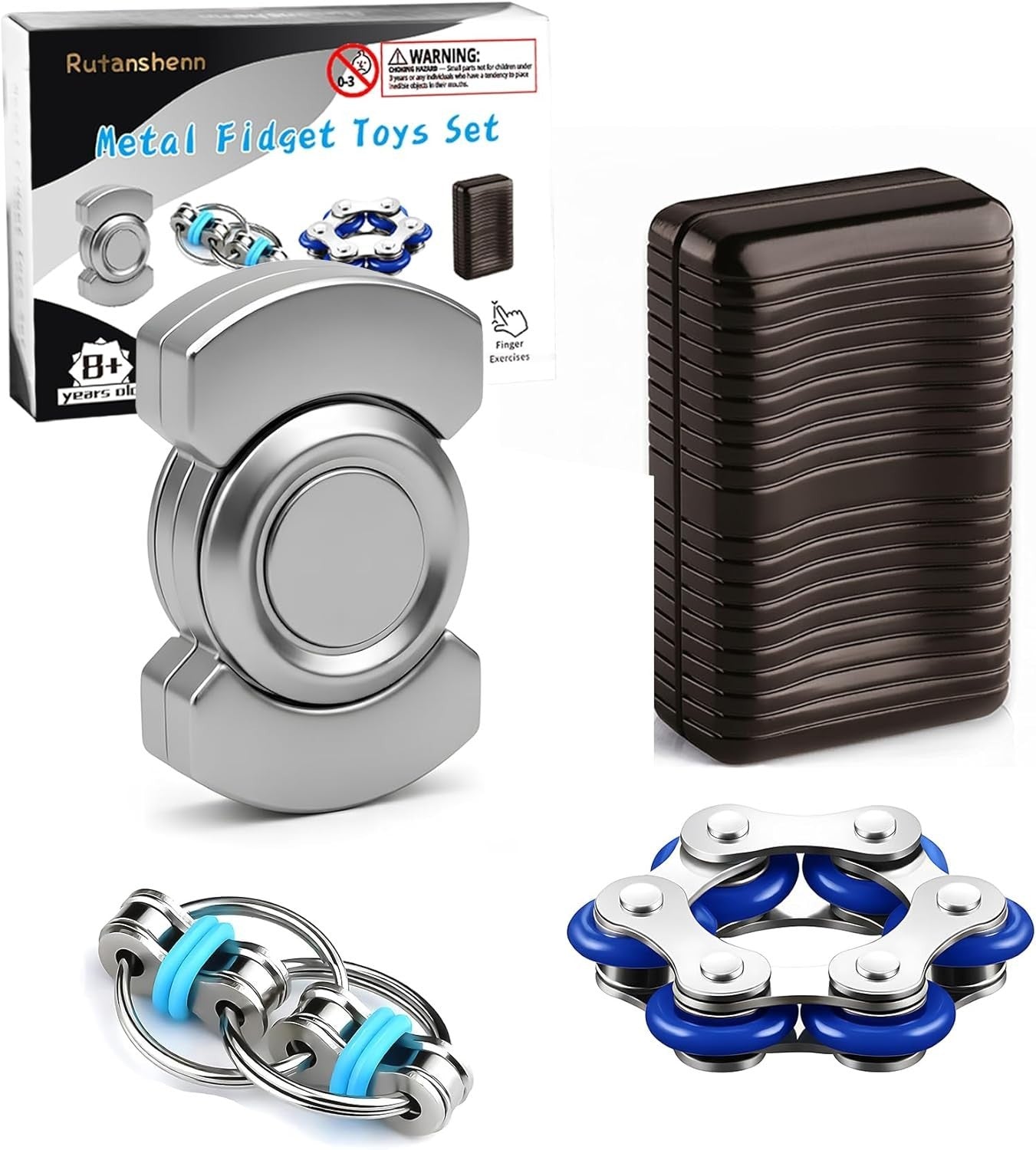 4pc Metal Fidget Set Magnetic Slider Spinner Chain Stress EDC